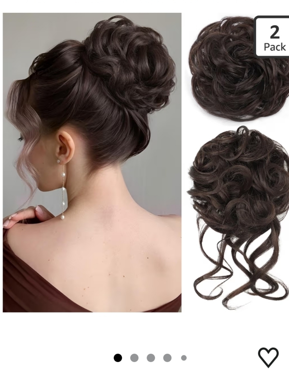 Dark Brown Curly Hair Bun Scrunchie (2 Pack)